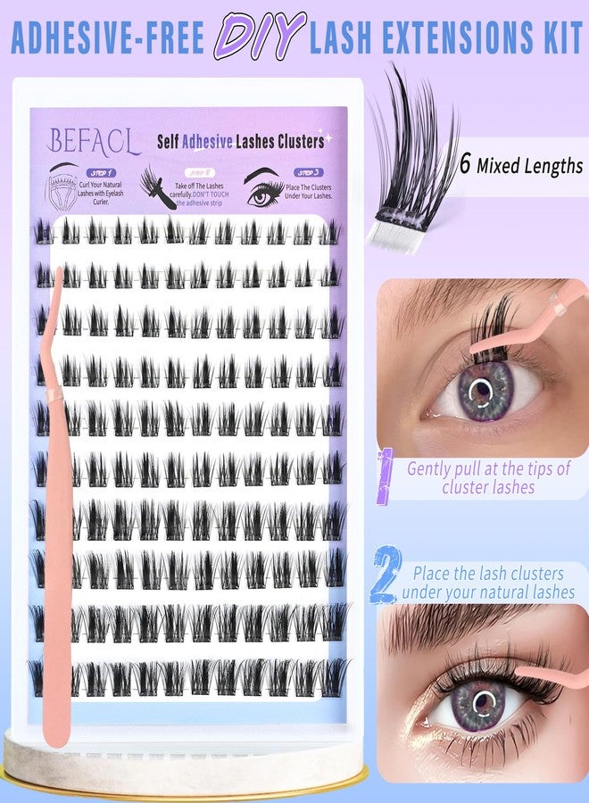 BEFACL Self Adhesive Eyelash Clusters Press on Lash Clusters Pre glued Lashes Wispy Lash Extensions No Glue Needed Manga Lashes Clusters Natural Cluster Eyelash Extensions Kit with Tweezers (8-18mm,C Curl) - Image 4